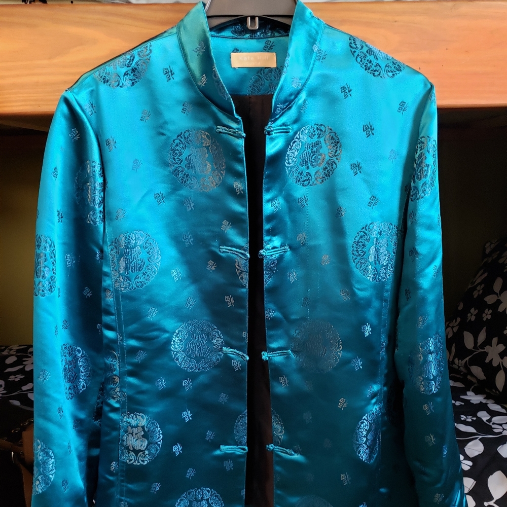 Teal Satin Mandarin Collar Geisha Jacket